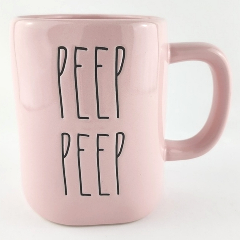 ⭐️2/ $50⭐️ Rae Dunn Artisan Collection Light Pink Mug Black Letters PEEP PEEP